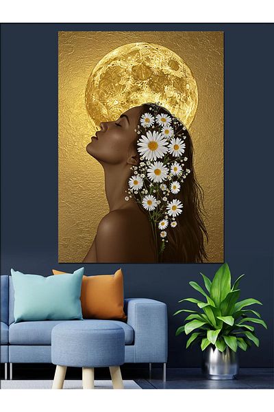 Tablomega Pânză decorativă pentru femei Moonlight and Flowers - Lemn MDF