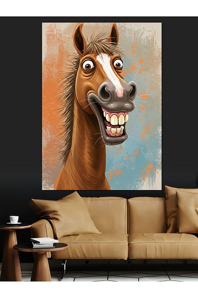 Tablomega Funny Horse Drawing Decorative Canvas - Mdf Wooden Painting