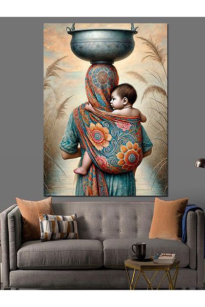 Tablomega Woman Carrying a Baby and Cultural Clothes Decorative Canvas - Mdf Wood Painting