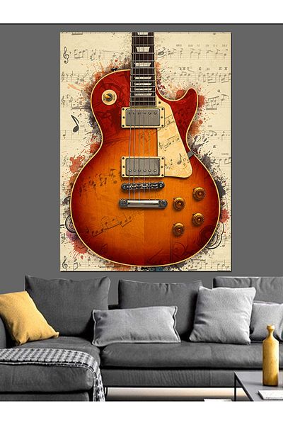 Tablomega Classic Guitar and Musical Note Drawing Decorative Canvas - Mdf Wooden Painting