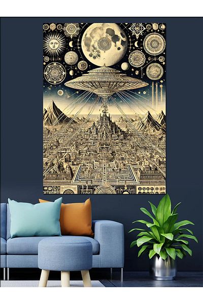 Tablomega Pânză decorativă Piramide și Artă Cosmică - Lemn MDF