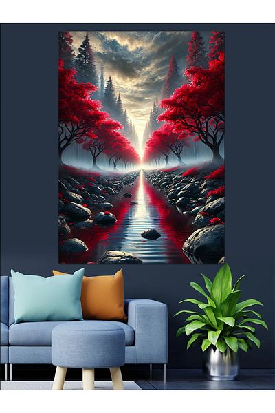 Tablomega Pânză decorativă Red Road Landscape - Lemn MDF