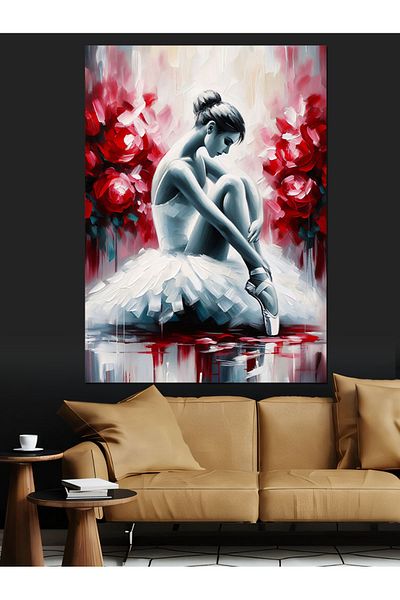 Tablomega Ballerina and Red Flowers Decorative Canvas - Mdf Wooden Painting
