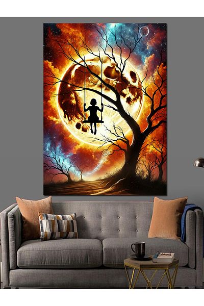 Tablomega Swing on Tree Branch Decorative Canvas - Mdf Wooden Painting