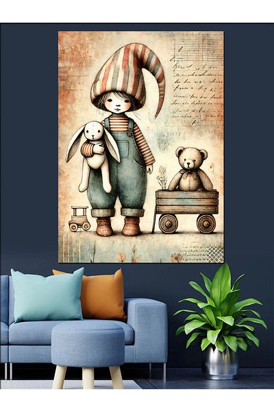 Tablomega Children's Drawing Decorative Canvas with Toys - Mdf Wooden Table