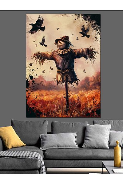 Tablomega Scarecrow and Crows Decorative Canvas - Mdf Wooden Painting
