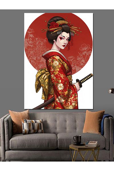Tablomega Samurai Geisha Γυναικείο Διακοσμητικός Καμβάς - Ξύλινος Πίνακας MDF