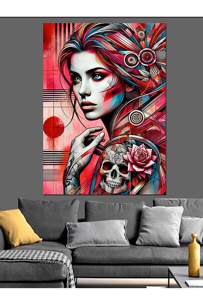 Tablomega Red and Blue Woman Decorative Canvas - Mdf Wooden Painting