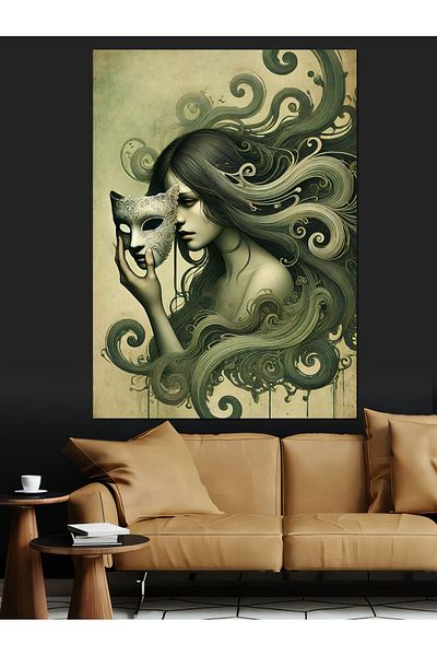 Tablomega Mask and Elegant Woman Portrait Decorative Canvas - Mdf Wooden Painting