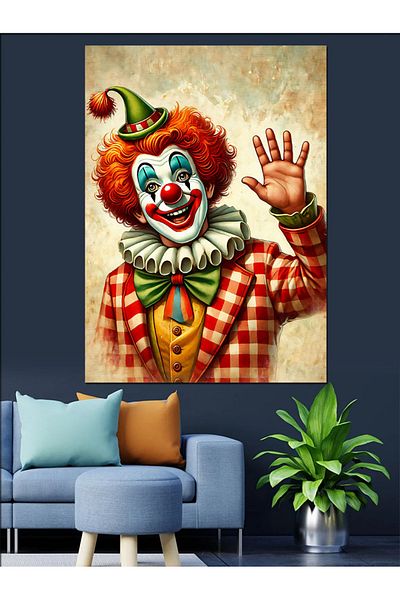 Tablomega Clown and Bright Colors Decorative Canvas - Mdf Wooden Painting
