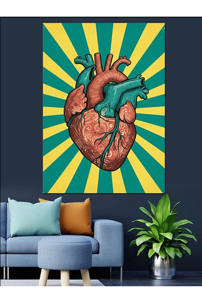 Tablomega Pânză decorativă cu ritm anatomic al inimii și culorilor - Lemn MDF