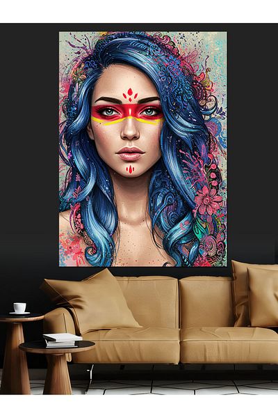 Tablomega Pânză decorativă indiană colorată pentru femei - pictură din lemn MDF