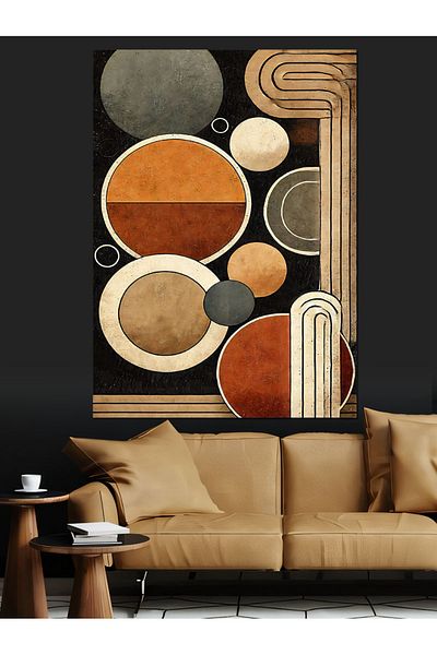 Tablomega Geometric Abstract Composition Decorative Canvas - Mdf Wooden Painting