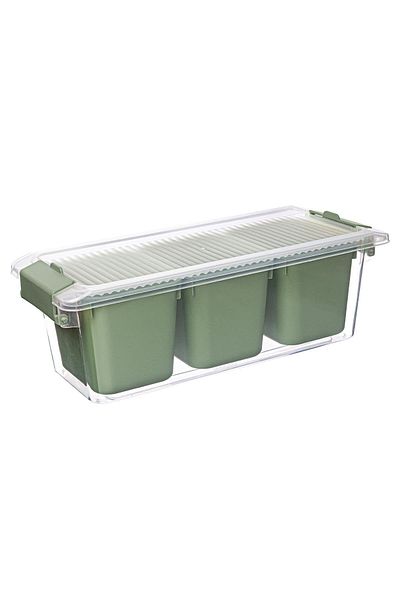 Herevin 3 Compartments 1.96 Ltr Green Locking Storage Container 12.1 cm X 28.5 cm X 10 cm