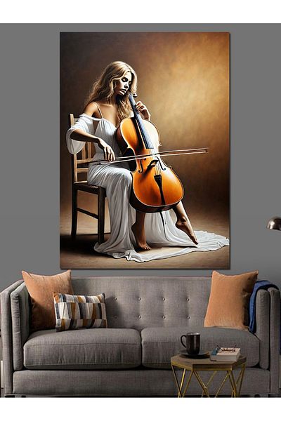 Tablomega Pânză decorativă cu desen de femeie Cellist - Lemn MDF