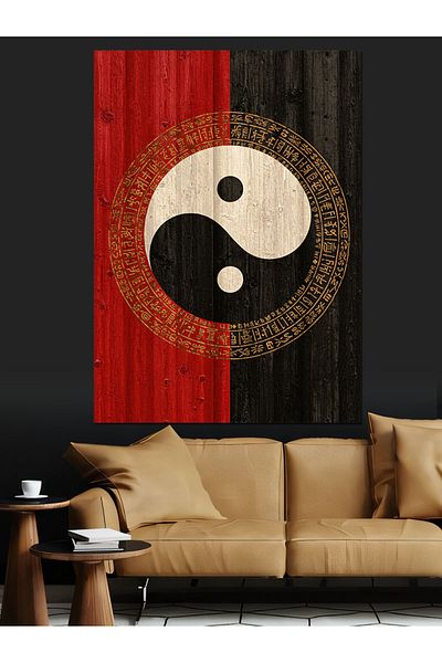Tablomega Pânză decorativă Yin Yang și model de lemn - MDF Lemn