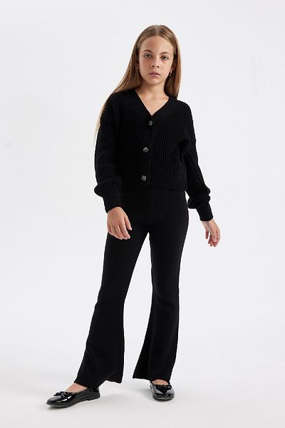 DeFacto Girl's Basic V-Neck Buttoned Black Knitwear Cardigan 25K801T01752