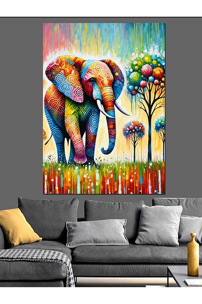 Tablomega Pânză decorativă cu ilustrație abstractă de elefant colorat - pictură din lemn MDF