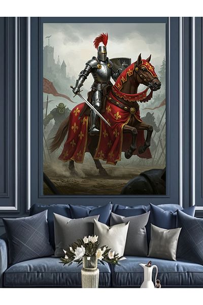 Tablomega Pânză decorativă Cavaler Armat și Cal - Lemn MDF