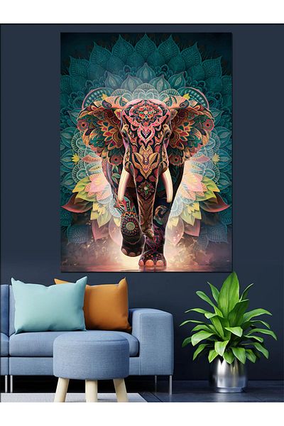 Tablomega Pânză decorativă elefant cu model - Lemn MDF
