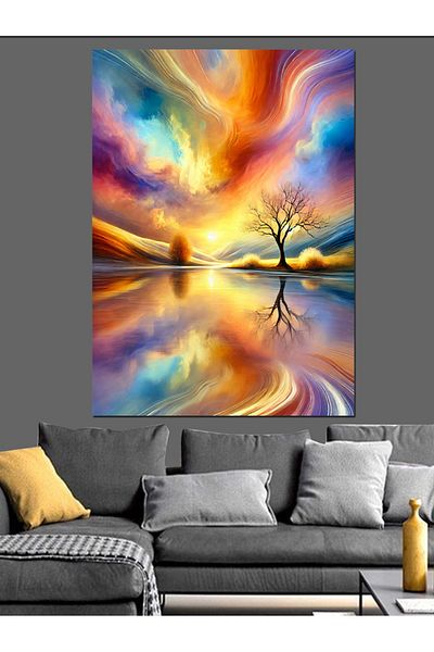 Tablomega Colorful Sky and Tree Decorative Canvas - Mdf Wooden Painting