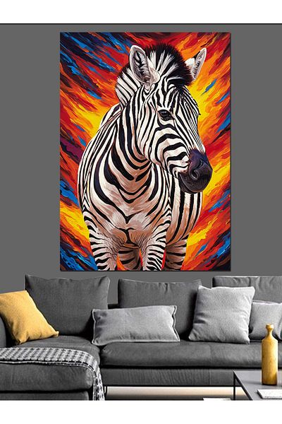 Tablomega Colorful Zebra Drawing Decorative Canvas - Mdf Wooden Table