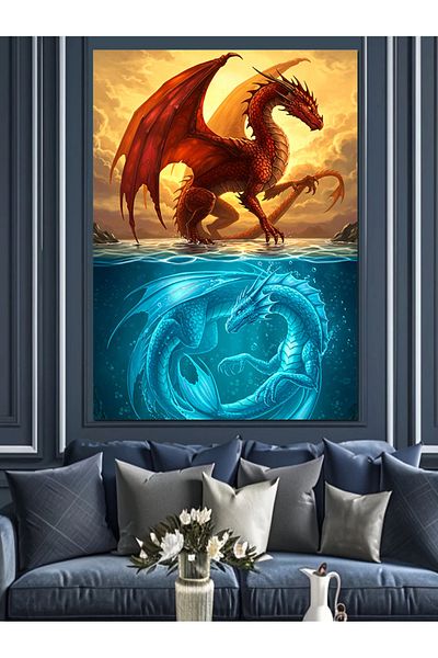 Tablomega Pânză decorativă Flame Dragon Art - Lemn MDF