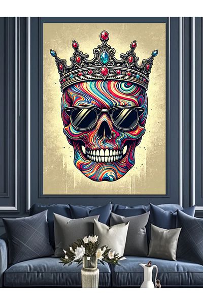 Tablomega Crowned Colorful Skull Decorative Canvas - Mdf Wooden Painting