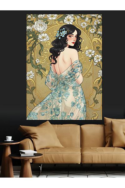 Tablomega Femei elegante și fundal floral pânză decorativă - masă din lemn MDF