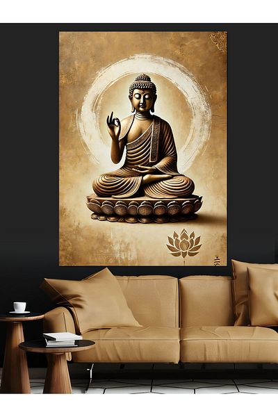 Tablomega Buddha on Lotus Decorative Canvas - Mdf Wooden Painting