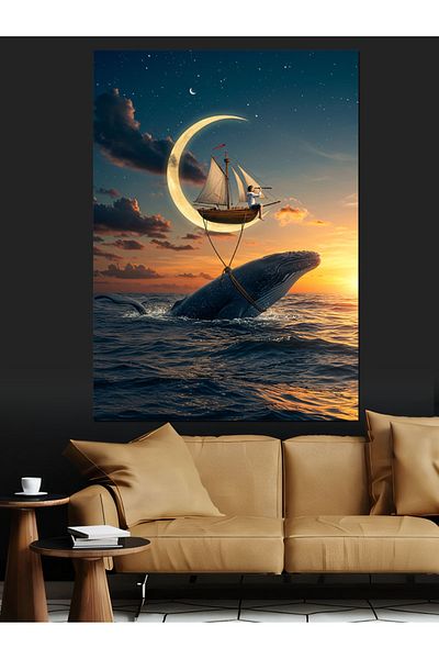 Tablomega Sailboat and Moonfish Decorative Canvas - Mdf Wooden Painting