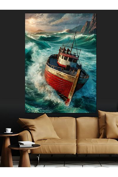 Tablomega Pânză decorativă Waves And Fishermen On Boat - Lemn MDF