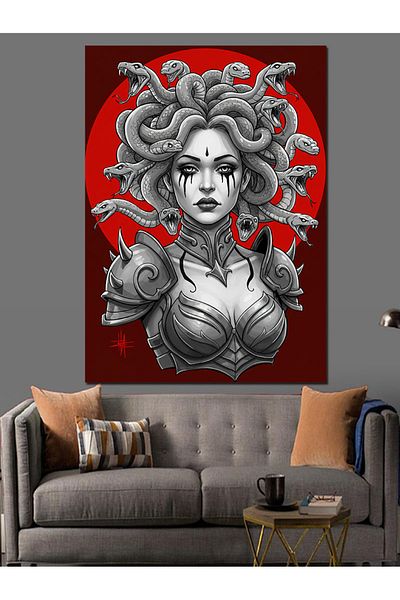 Tablomega Medusa and Snakes Drawing Decorative Canvas - Mdf Wooden Table