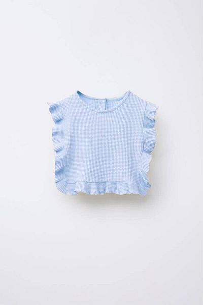 Karan Kids Set Seersucker pentru fetiță, albastru, cu volane, sezon nou
