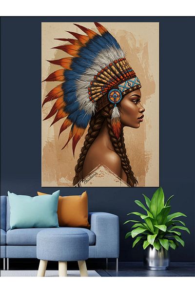 Tablomega Native American Woman and Elegance Decorative Canvas - Mdf Wood Painting