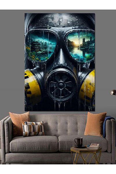 Tablomega Man in Gas Mask and Sea Decorative Canvas - Mdf Wooden Painting