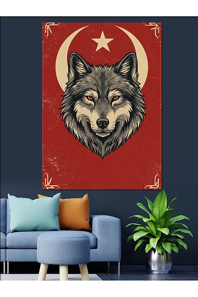 Tablomega Wolf and Red Moon Icon Decorative Canvas - Mdf Wooden Painting