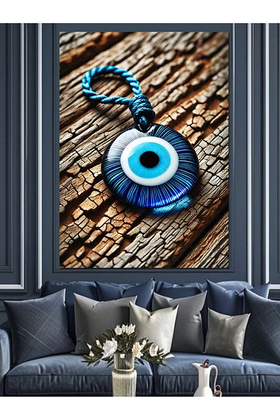 Tablomega Evil Eye Bead and Wood Texture Decorative Canvas - Mdf Wooden Painting