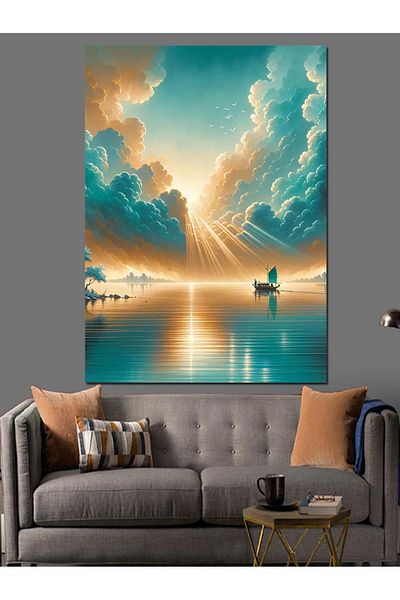 Tablomega Sea Landscape and Clouds Decorative Canvas - Mdf Wooden Painting