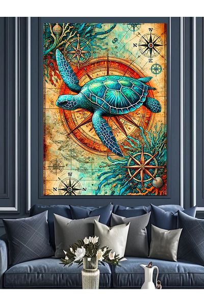 Tablomega Pânză decorativă cu motiv țestoasă de mare - Lemn MDF