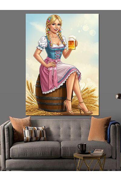 Tablomega Pânză decorativă Beer Woman și Barrel - Lemn MDF