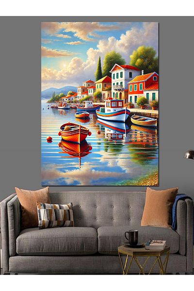 Tablomega Barci pe coasta mediteraneană Pânză decorativă - Lemn MDF