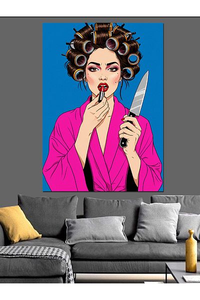 Tablomega Woman with Lipstick and Knife Decorative Canvas - Mdf Wooden Painting