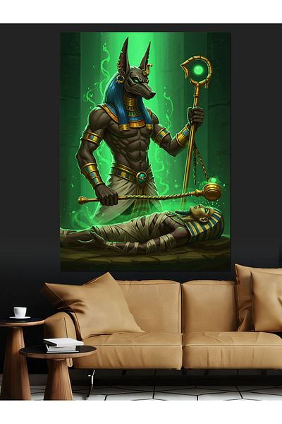 Tablomega Pânză decorativă cu motiv Anubis și Egipt - Lemn MDF
