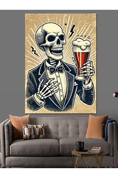 Tablomega Pânză decorativă Skeleton Knight and Celebration with Beer - MDF Wood Table