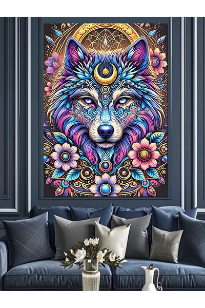 Tablomega Colorful Wolf Portrait Decorative Canvas - Mdf Wooden Painting