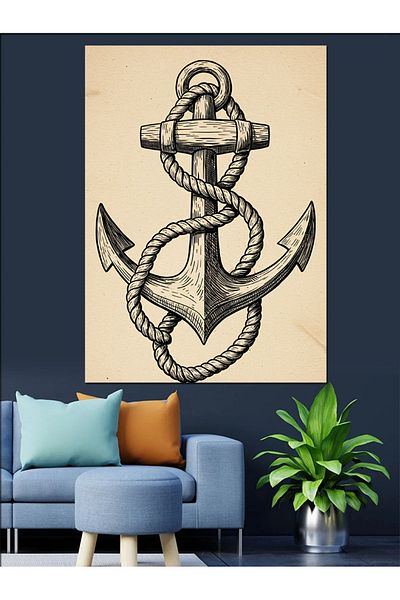 Tablomega Anchor and Marine Knots Decorative Canvas - Mdf Wooden Painting