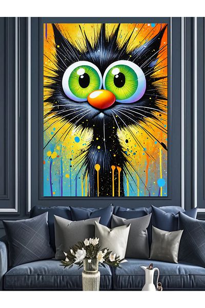 Tablomega Pânză decorativă pisică drăguță cu ochi colorați - Lemn MDF