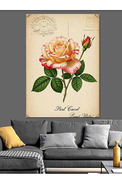 Tablomega Pastoral Rose Postcard Decorative Canvas - Mdf Wooden Painting