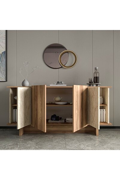 ALONEX HOME DİANA 180 CM KONSOL , CEVİZ- MERMER DESENLİ KONSOL